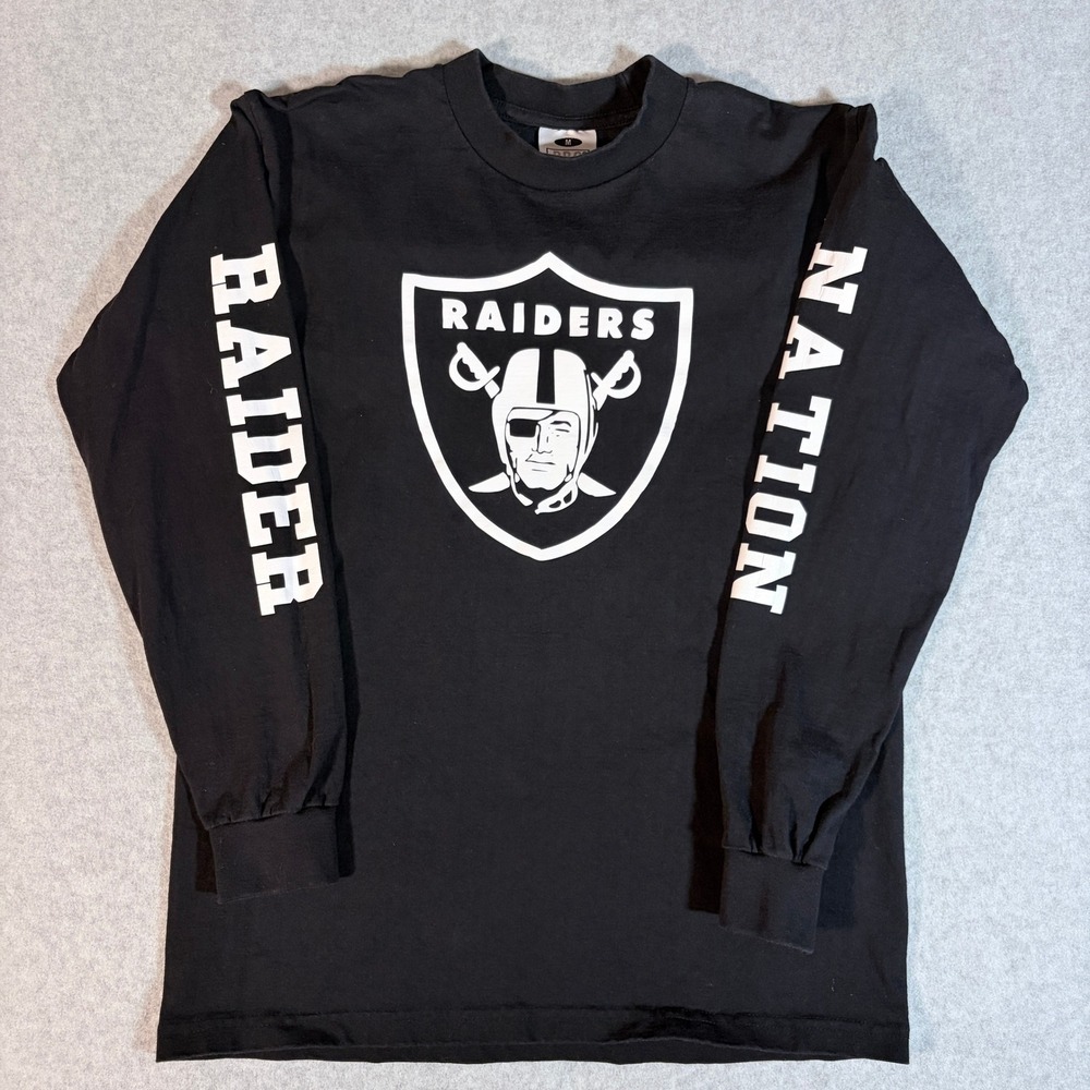 Pro Club Heavy Weight Raiders Nation Long Sleeve Shirt Black Mens Medium